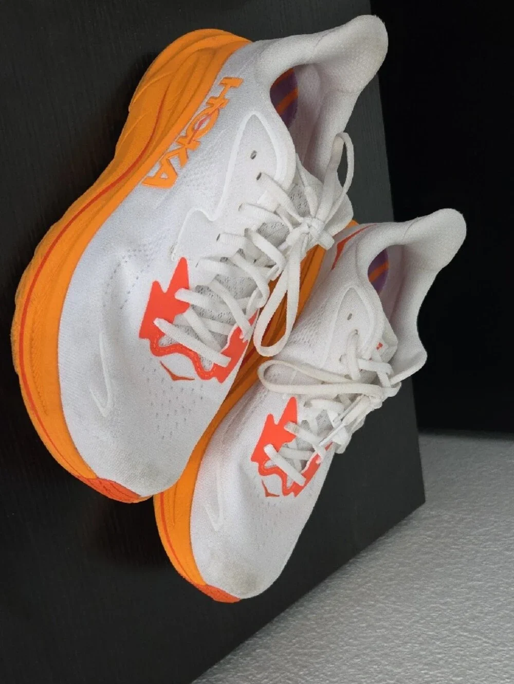 Hoka White & Orange Clifton Sneakers (Lightly Used)